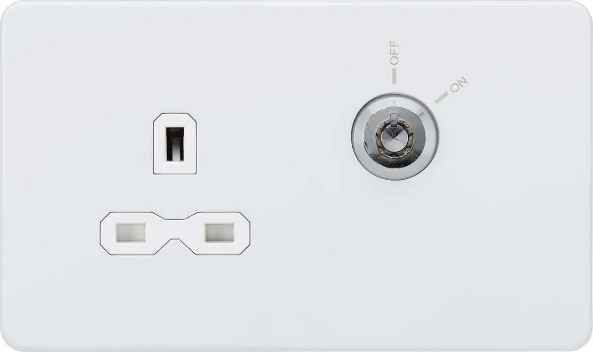 Knightsbridge SFR9LOCKMW Screwless 13A 1G DP Lockable Socket - Matt White   White Insert