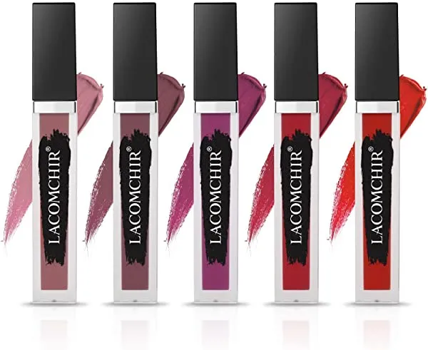 Lacomchir Matte Lip Gloss Big-Volume 5 PCS Waterproof Makeup Liquid Lipstick Full Coverage All-Day Wear Matte Ink Lip Gloss Color Cream Not Fade Christmas Gifts for Women Girls