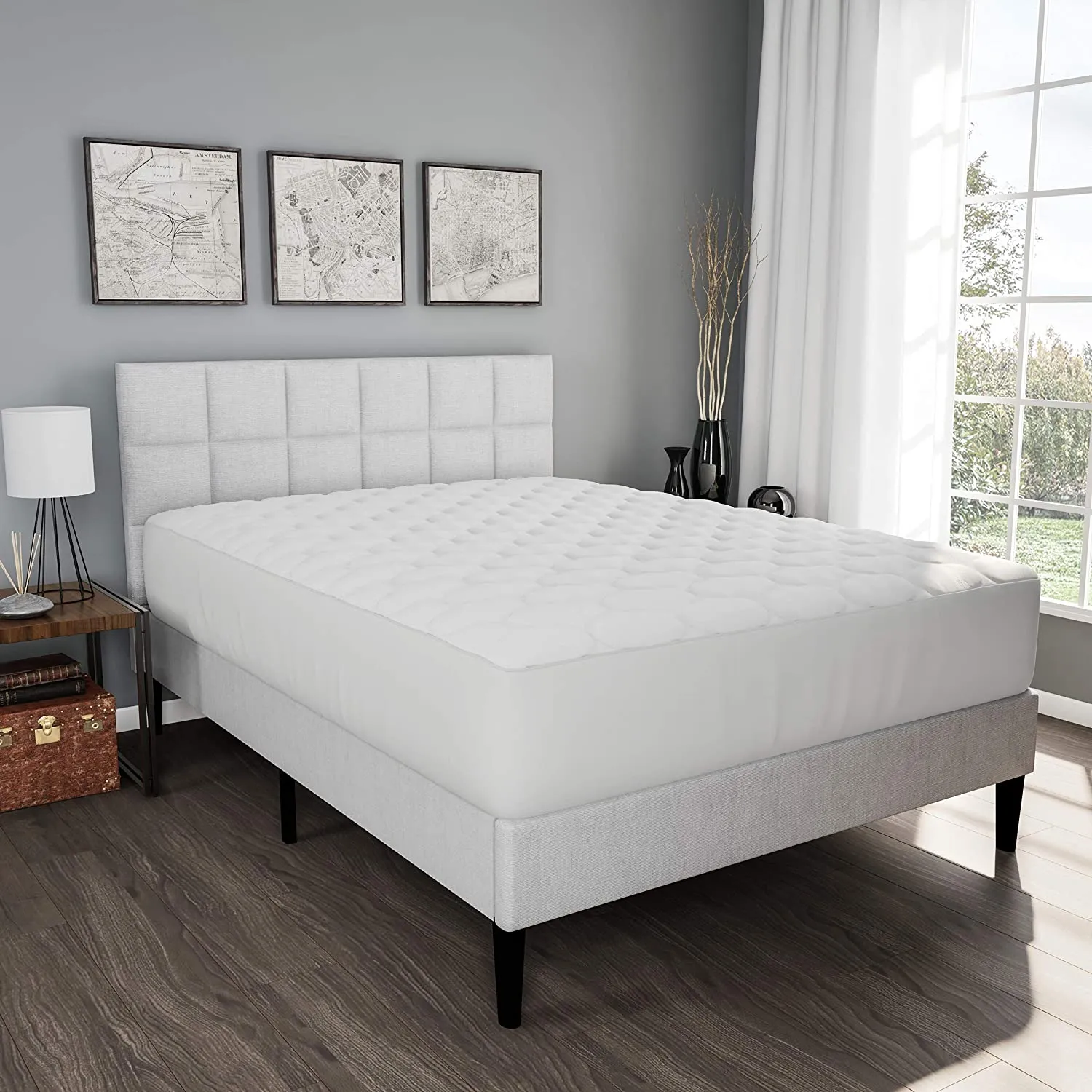 Lavish Home Padded Mattress Cover-100% Cotton Twin XL Overstuffed Bed Protector Topper for Allergens, Mites-Fitted No Slip Corners, Fits 21" Deep! Retails $85 