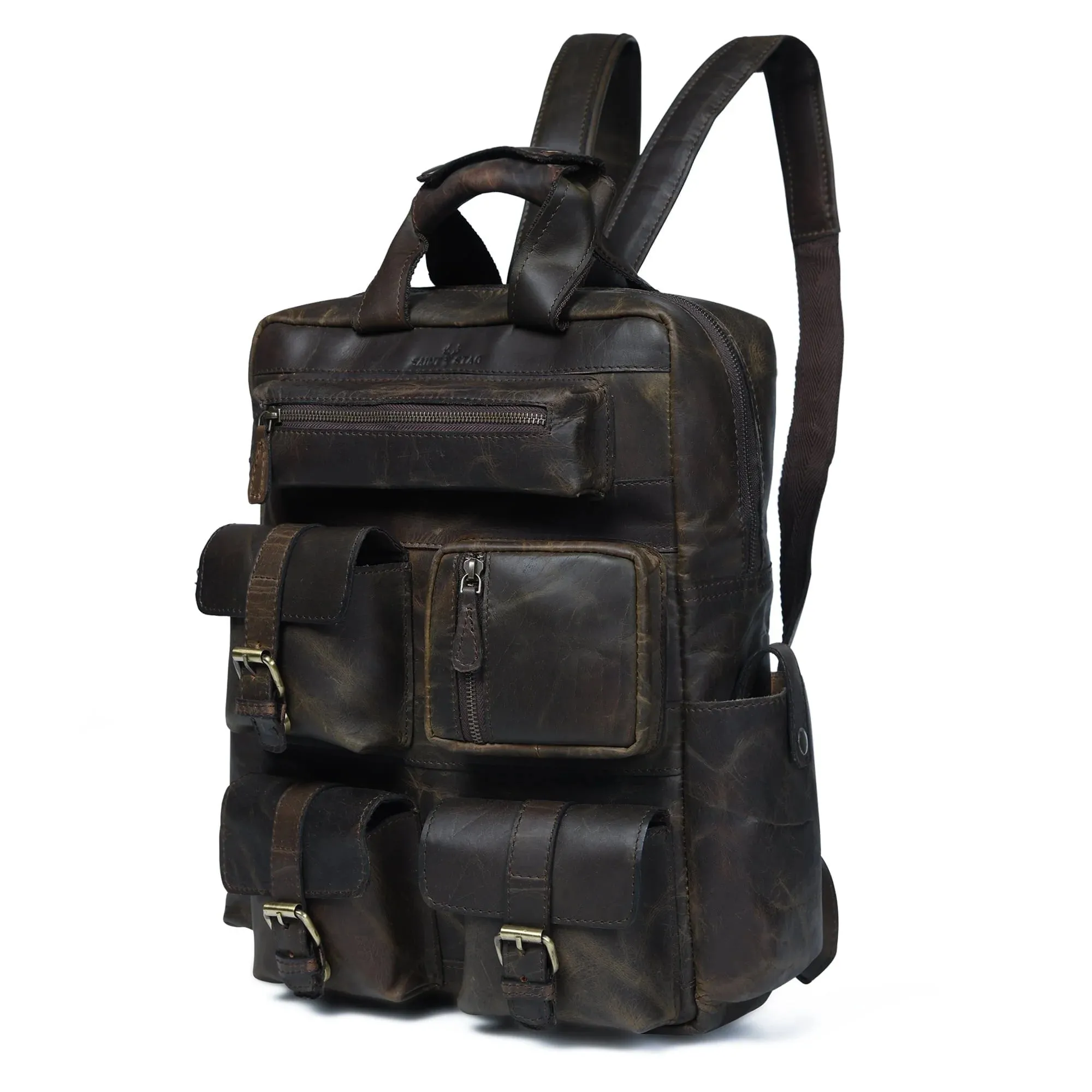 Leather Backpack for Men 7-Pocket Backpacks for Adults Traveling & Hiking 1 Peice