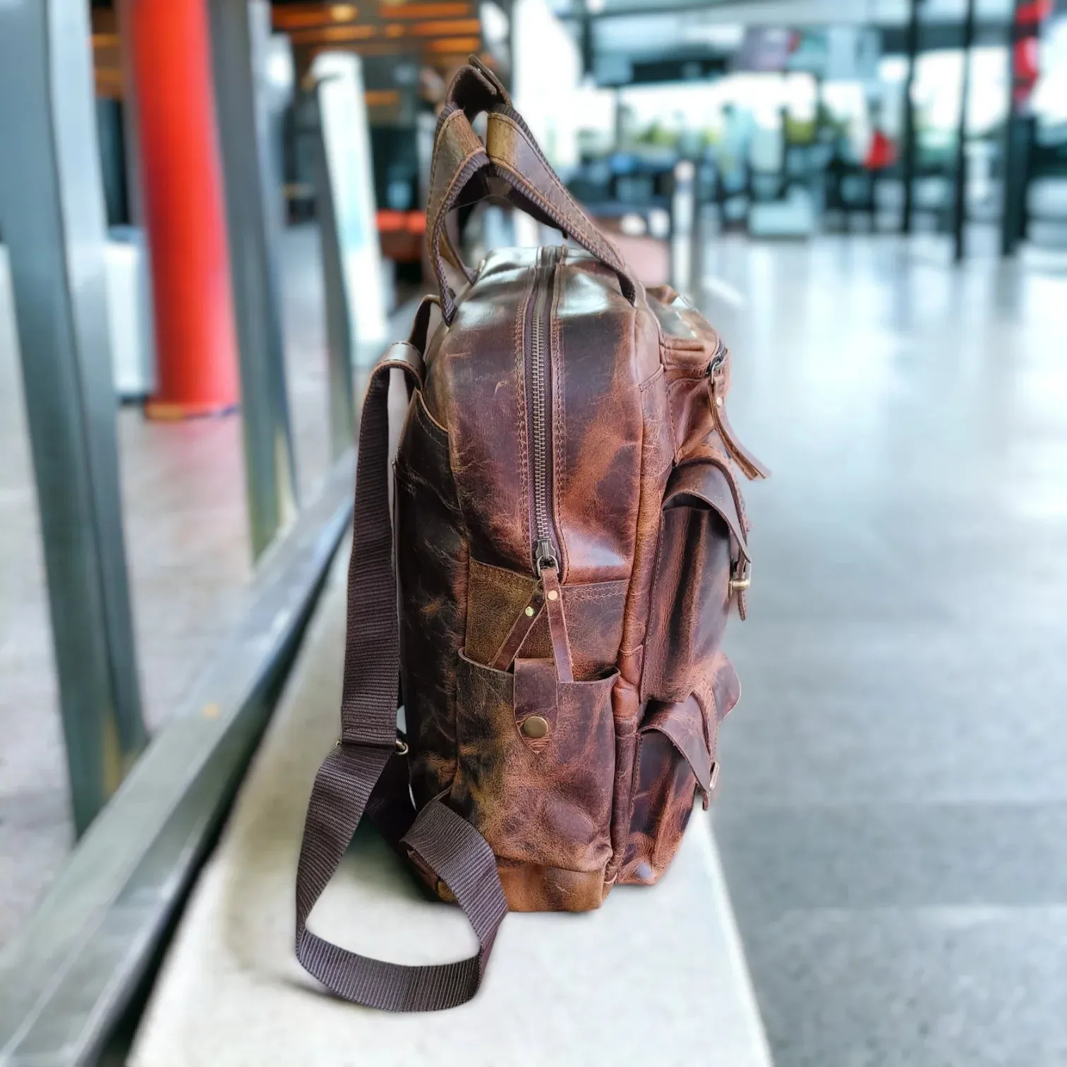 Leather Backpack for Men 7-Pocket Backpacks for Adults Traveling & Hiking 1 Peice