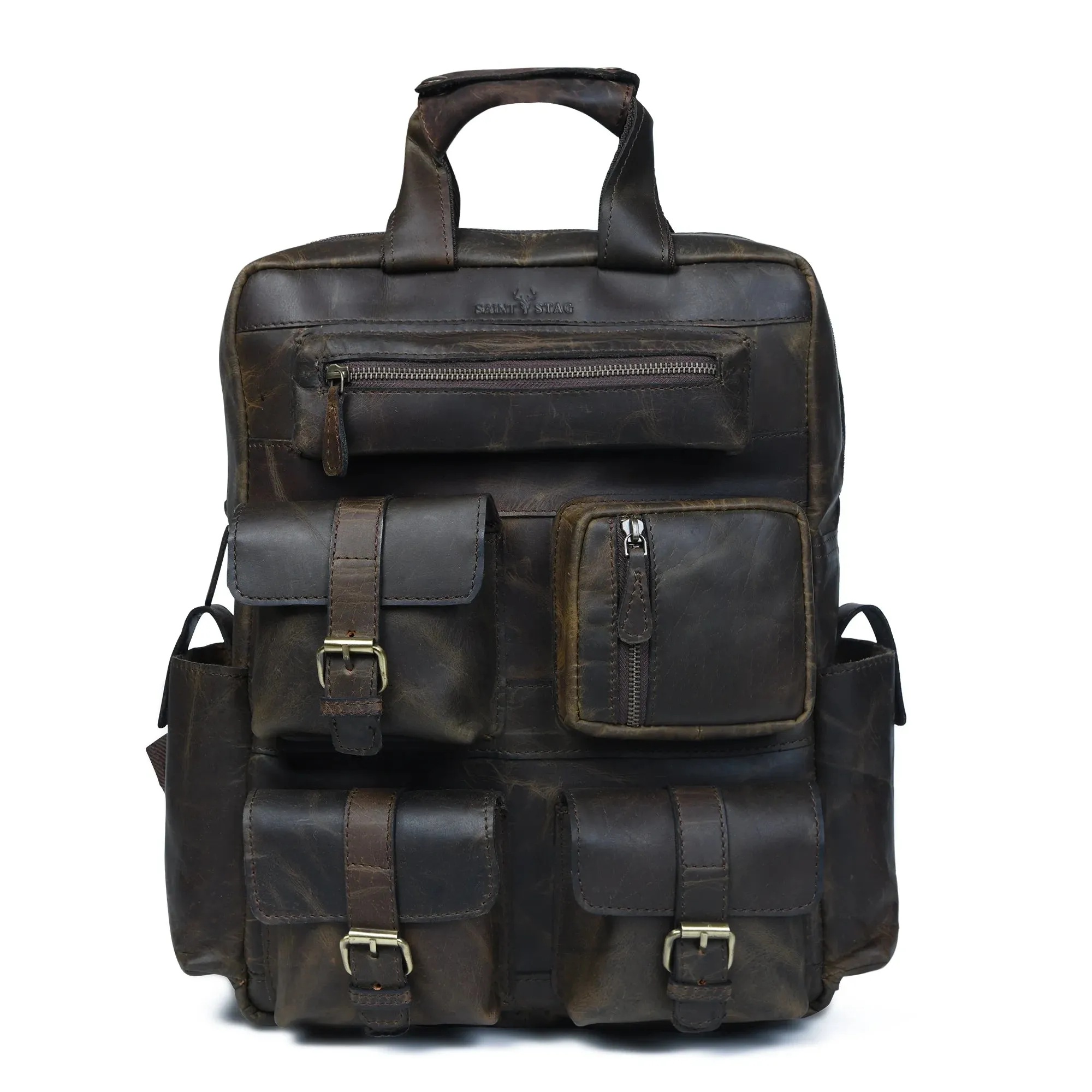 Leather Backpack for Men 7-Pocket Backpacks for Adults Traveling & Hiking 1 Peice