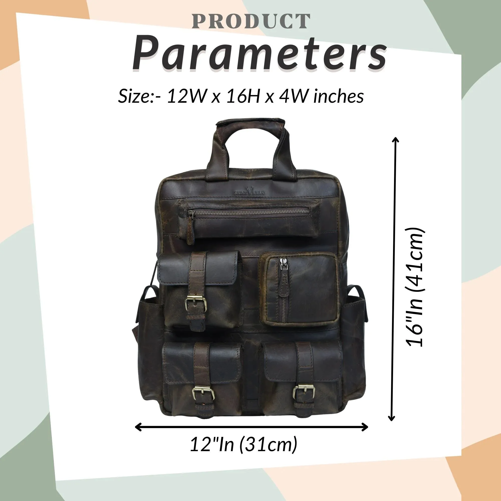 Leather Backpack for Men 7-Pocket Backpacks for Adults Traveling & Hiking 1 Peice
