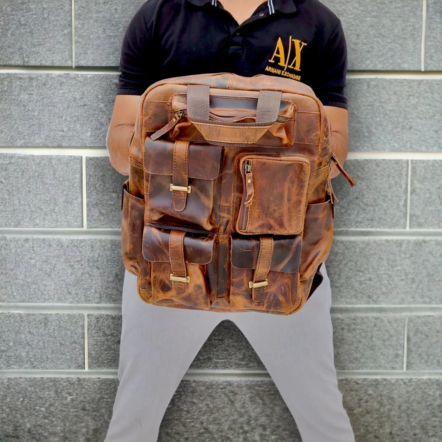 Leather Backpack for Men 7-Pocket Backpacks for Adults Traveling & Hiking 1 Peice