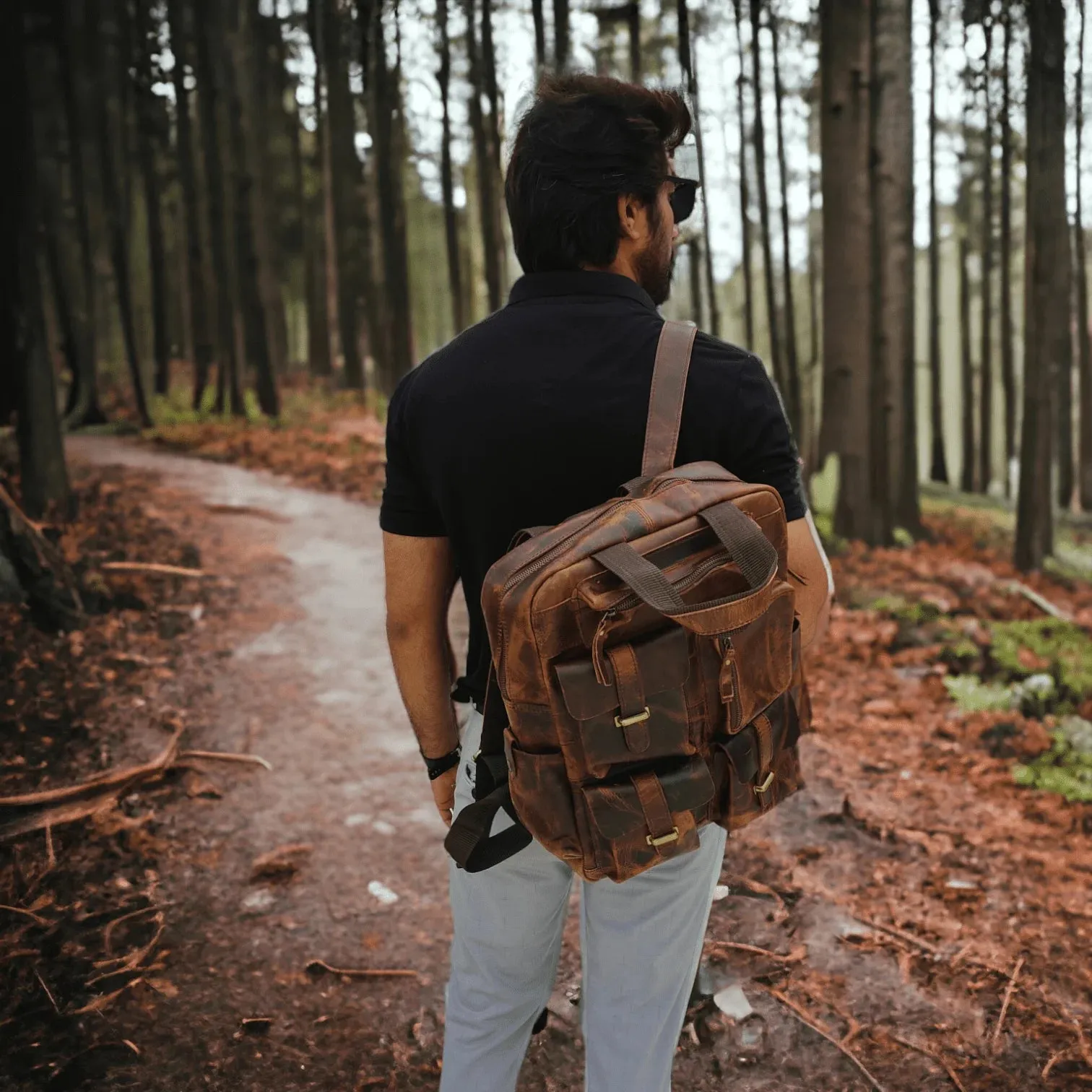 Leather Backpack for Men 7-Pocket Backpacks for Adults Traveling & Hiking 1 Peice