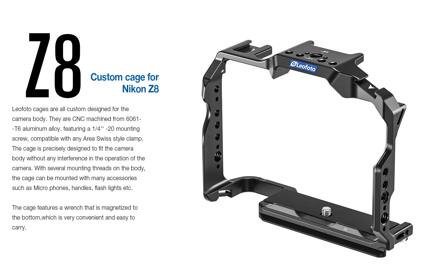 Leofoto Z8 Camera Cage for Nikon Z8 Camera without Battery Grip