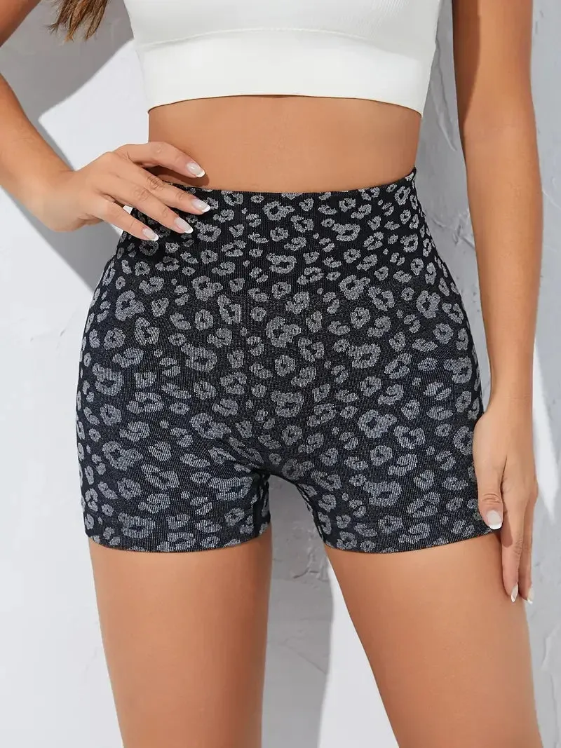 Leopard Print High Waist Seamless Yoga Shorts Hip Lift Running Training Leggings Women Outdoor Fitness Sports Pants Gym Wear