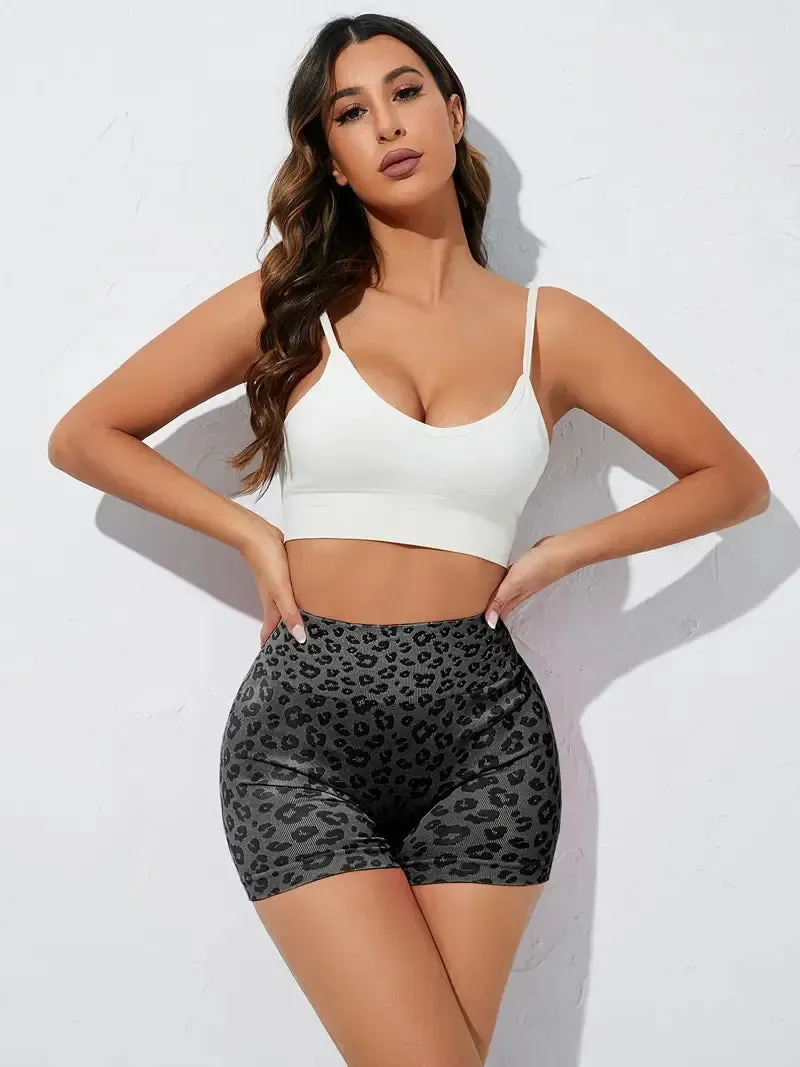 Leopard Print High Waist Seamless Yoga Shorts Hip Lift Running Training Leggings Women Outdoor Fitness Sports Pants Gym Wear