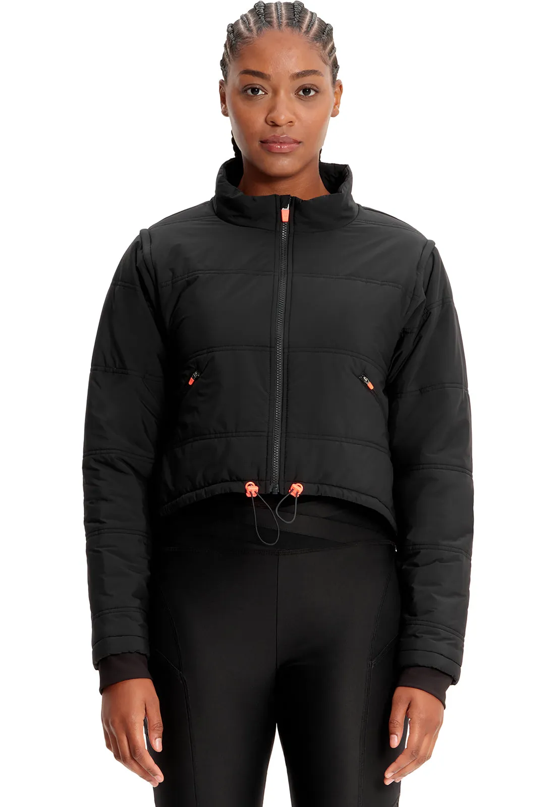 Lifestyle IN503 Zip Convertible Crop Quilted Jacket Black