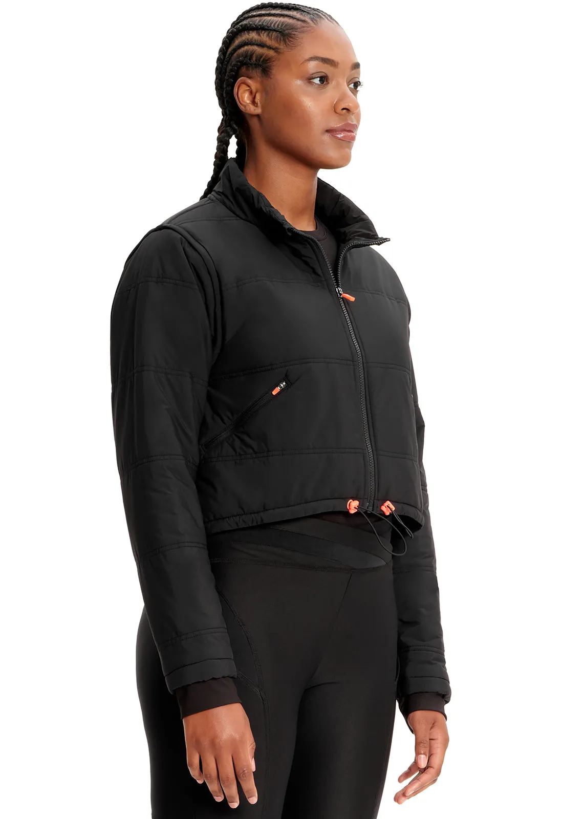 Lifestyle IN503 Zip Convertible Crop Quilted Jacket Black