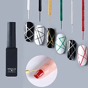 Liner Pen Gel Nail Polish Kit, Painting Drawing UV Led Gel Polish Set, Classic DIY 3D Gel Nail Paint Nail Gel Polish, Pen Tool, Pull Line Pen for Nail Manicure, Black Red Green Gold Silver White