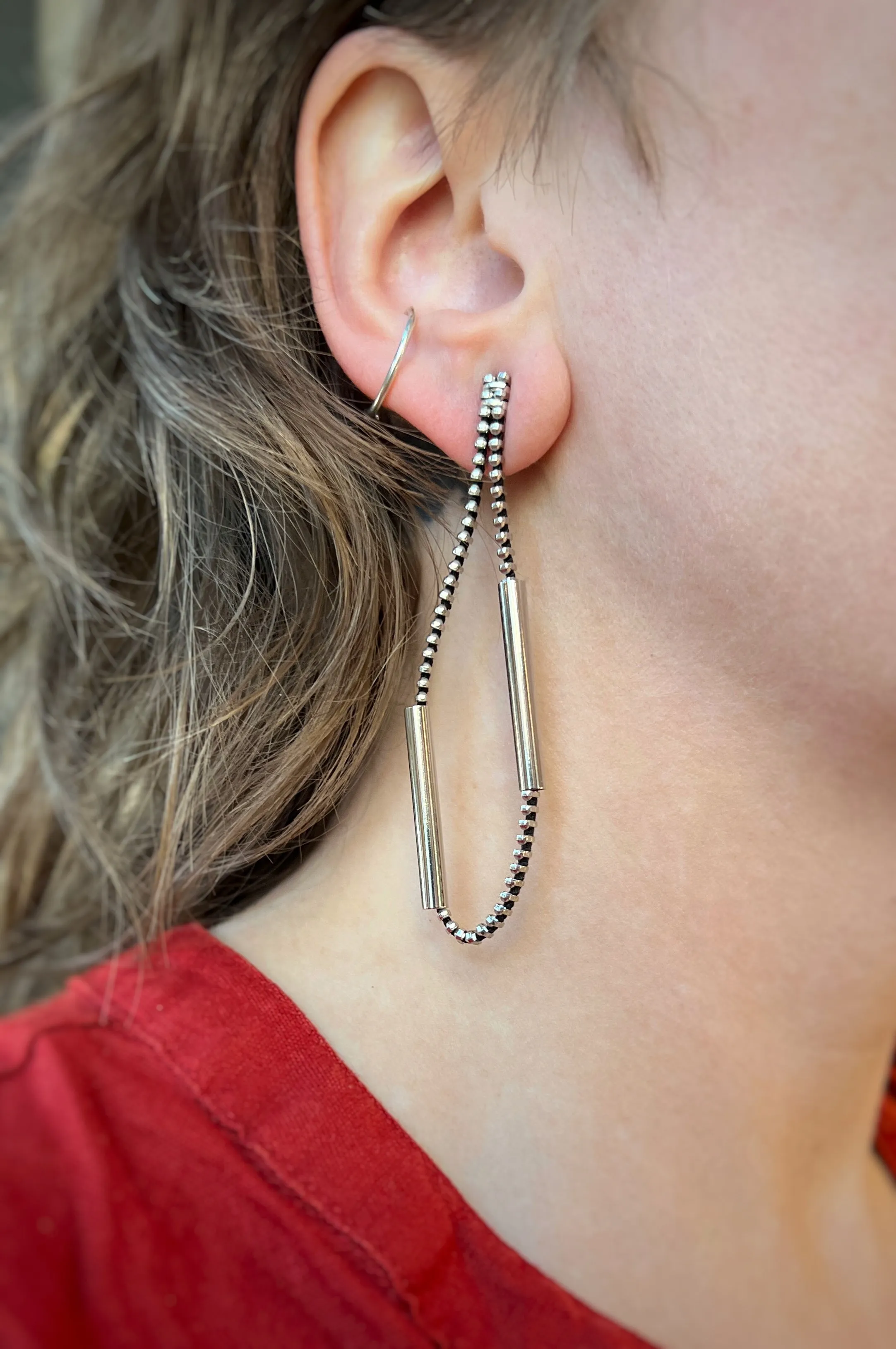 Long Loop Earrings, Silver
