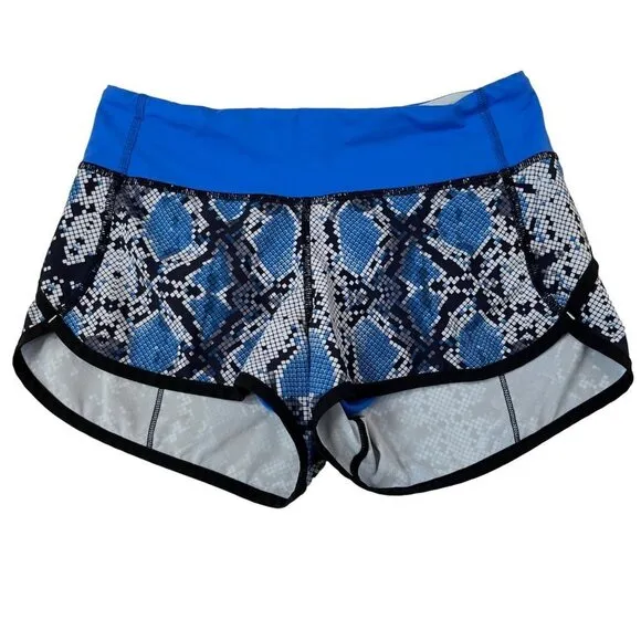 Lululemon Blue Snakeskin Speed Up Shorts Lined Size 2 Running Athletic