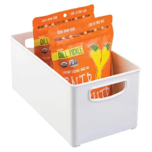 mDesign Plastic Stackable Kitchen Pantry Cabinet, Refrigerator or Freezer Food Storage Bin Container with Handles - Organizer for Fruit, Yogurt, Snacks, Pasta - 10" Long - White