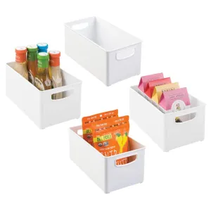 mDesign Plastic Stackable Kitchen Pantry Cabinet, Refrigerator or Freezer Food Storage Bin Container with Handles - Organizer for Fruit, Yogurt, Snacks, Pasta - BPA Free, 10" Long, 4 Pack - White