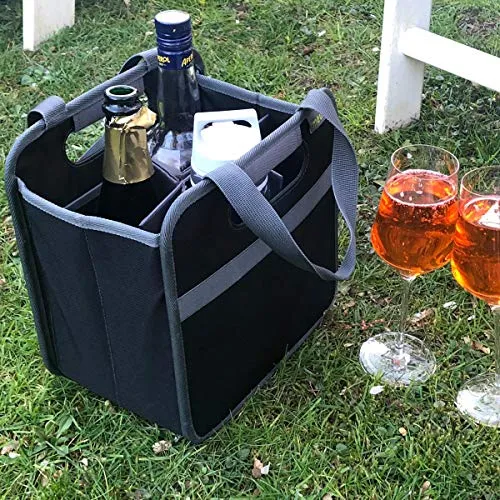 meori 6 Bottle Wine Tote Lava Black Liquor Spirits Enthusiast Tastings Grocery Shopping Glass Dividers Travel Hostess Gift (A100432)