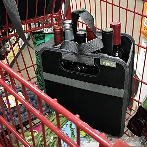 meori 6 Bottle Wine Tote Lava Black Liquor Spirits Enthusiast Tastings Grocery Shopping Glass Dividers Travel Hostess Gift (A100432)