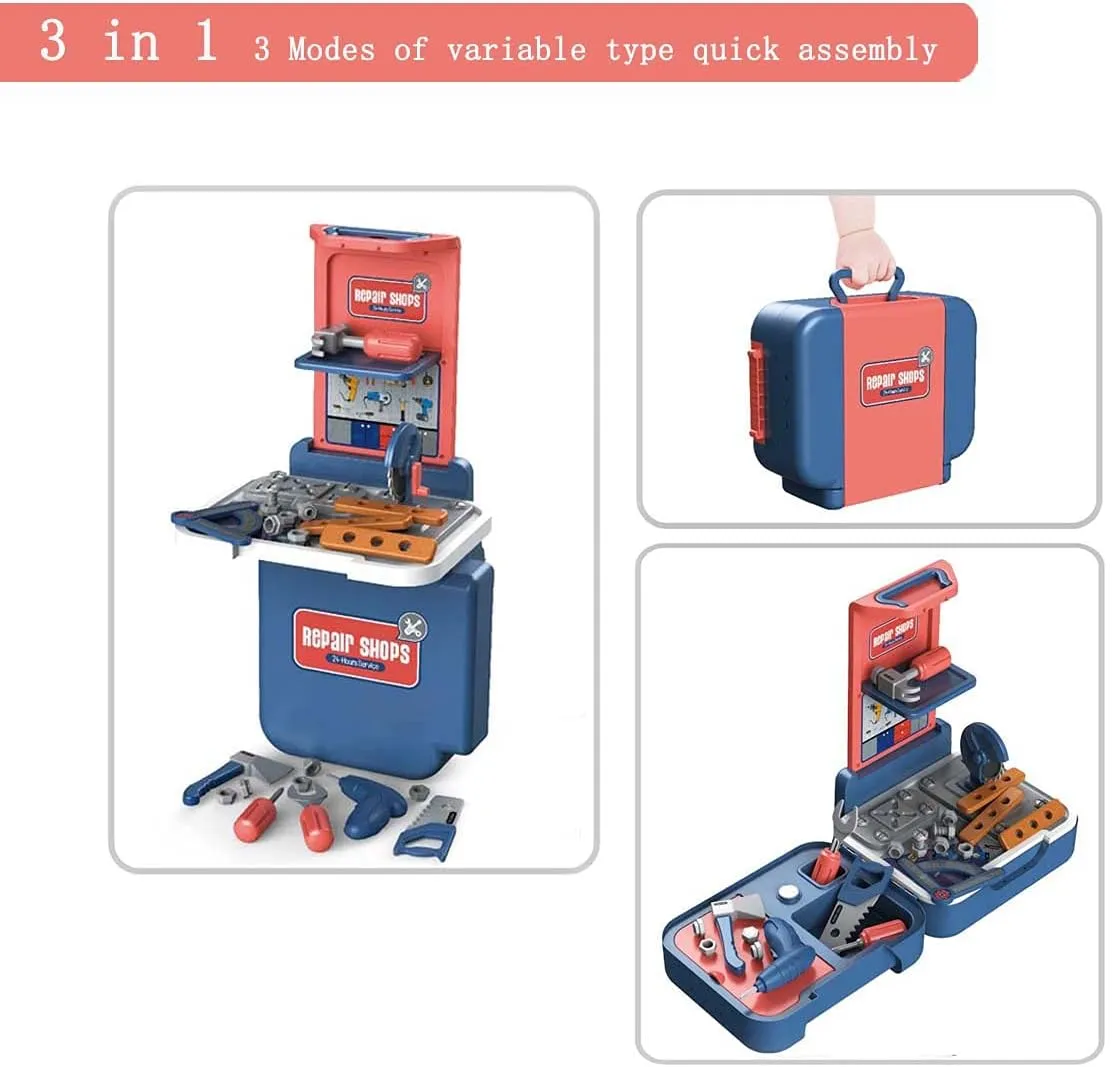 NEW 2CJOY 3 in 1 Tool Bench Set 43 PCS Kids Tool Set Toddler Tool Bench Workshop for Boys Girls