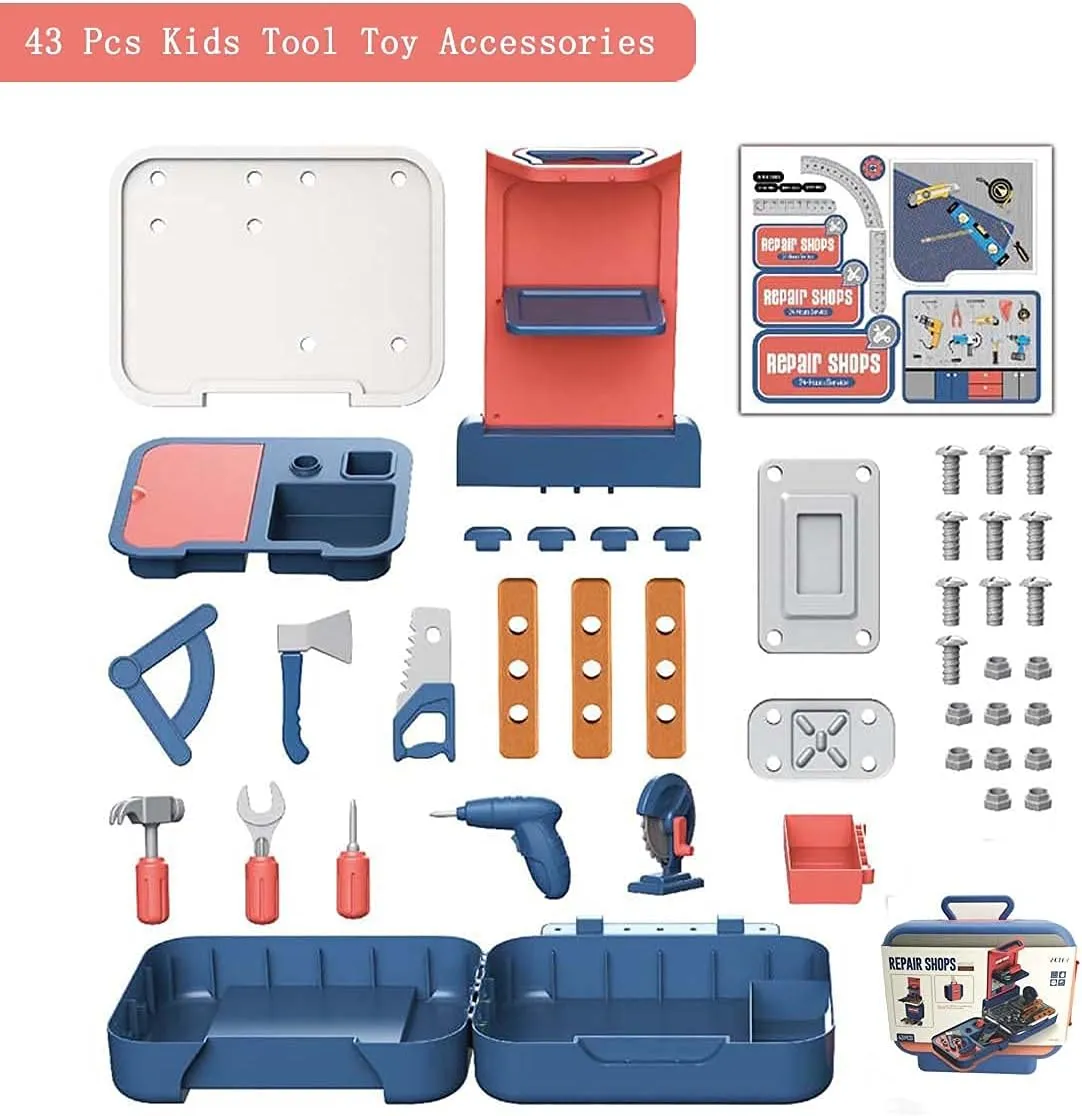NEW 2CJOY 3 in 1 Tool Bench Set 43 PCS Kids Tool Set Toddler Tool Bench Workshop for Boys Girls