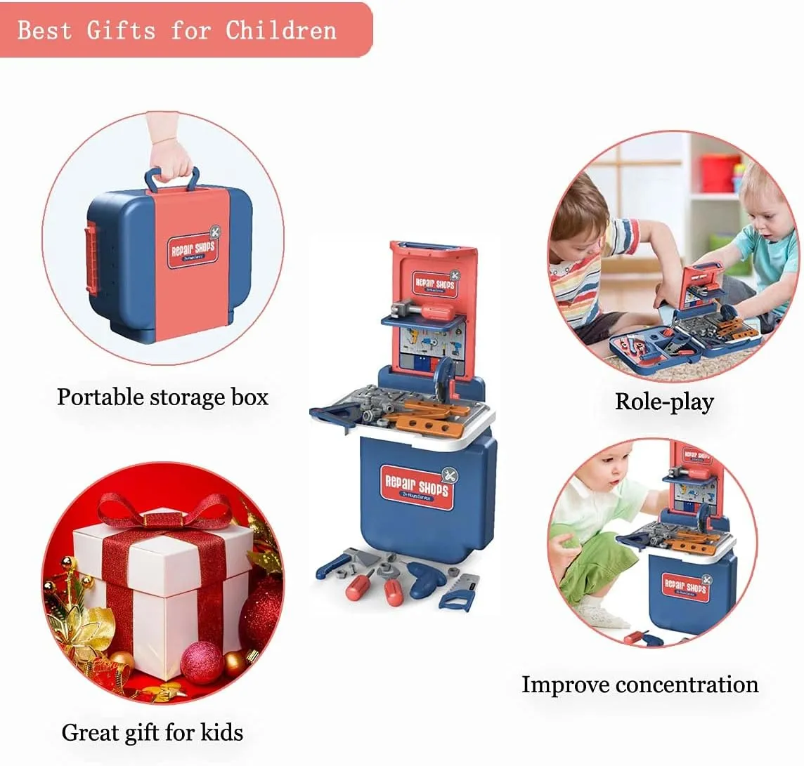 NEW 2CJOY 3 in 1 Tool Bench Set 43 PCS Kids Tool Set Toddler Tool Bench Workshop for Boys Girls