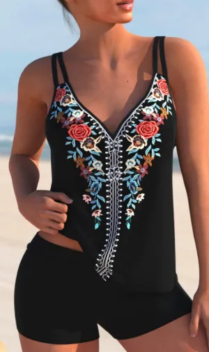 NEW MODLILY® Multi Color Double Straps Tribal Print Tankini Set, Multi-color, Sz XXL! Retails $65 