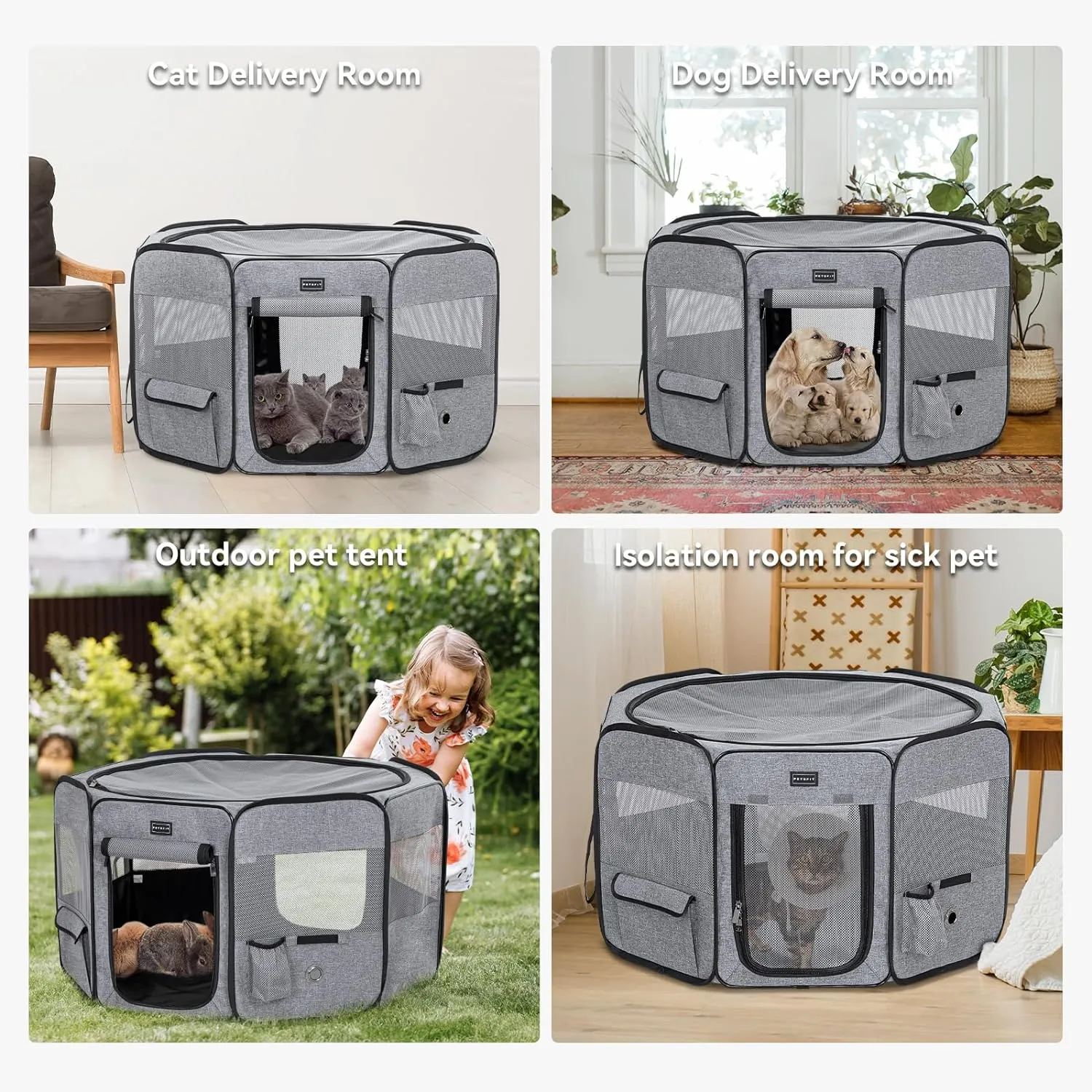 NEW Petsfit Top and Bottom Zipper Pop Up Dog Playpen for Travel and Camping, 33" Diameter x 21" Height, Retails $110 