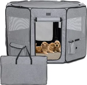 NEW Petsfit Top and Bottom Zipper Pop Up Dog Playpen for Travel and Camping, 33" Diameter x 21" Height, Retails $110 