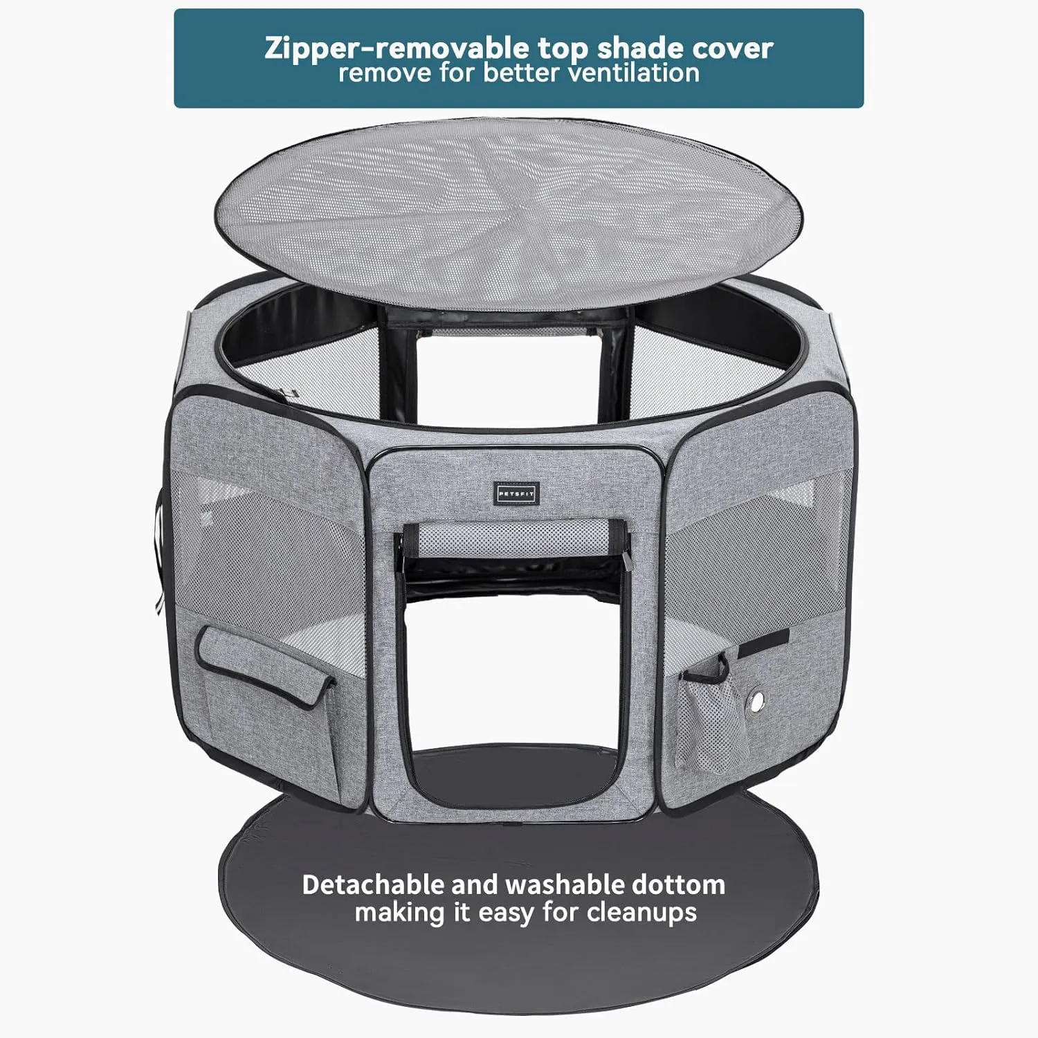 NEW Petsfit Top and Bottom Zipper Pop Up Dog Playpen for Travel and Camping, 33" Diameter x 21" Height, Retails $110 