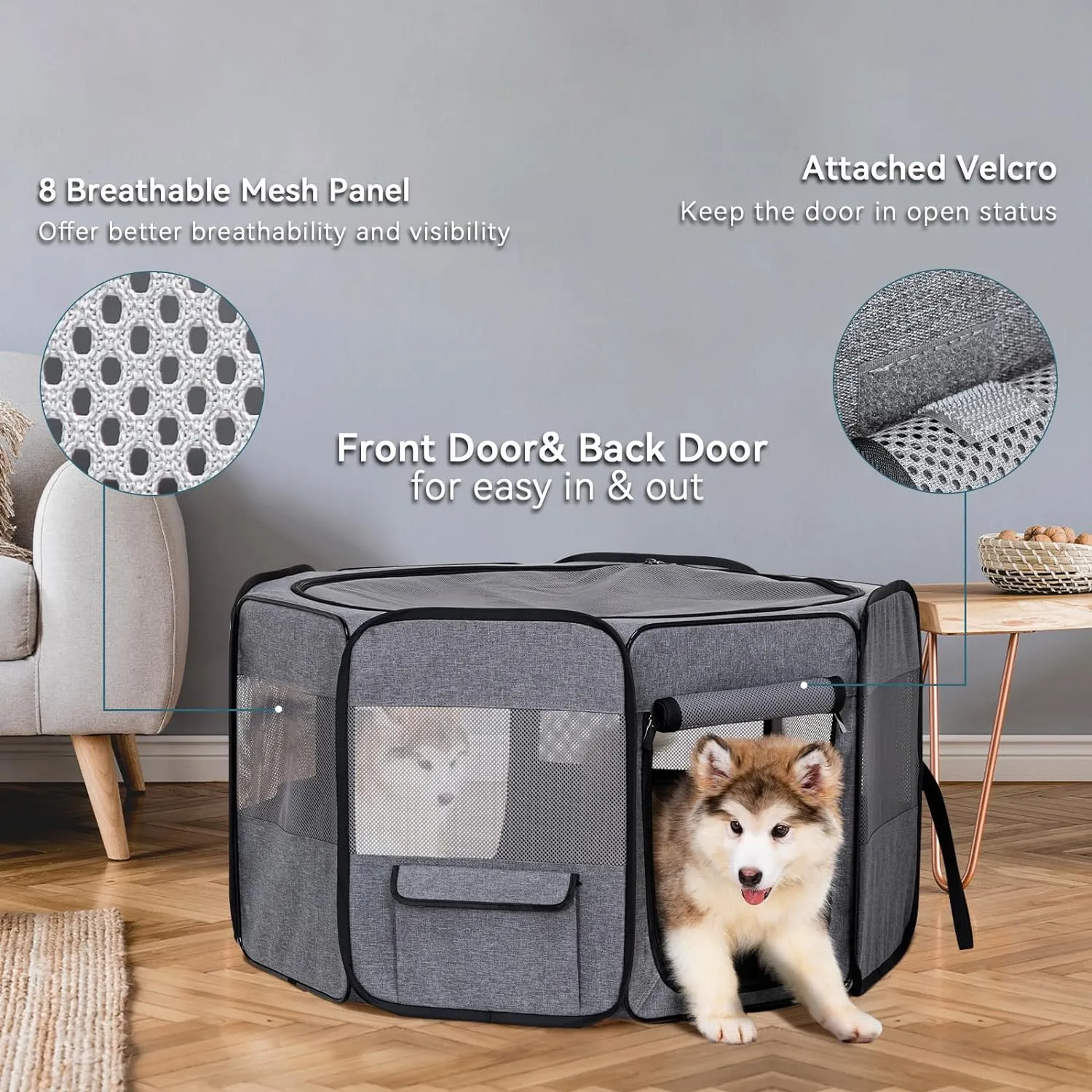 NEW Petsfit Top and Bottom Zipper Pop Up Dog Playpen for Travel and Camping, 33" Diameter x 21" Height, Retails $110 