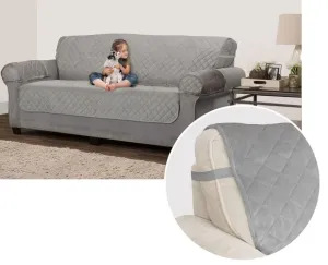 NEW Retails $40 SmartFit Plush 3-Piece Sofa Furniture Cover, Grey, With Arm Covers