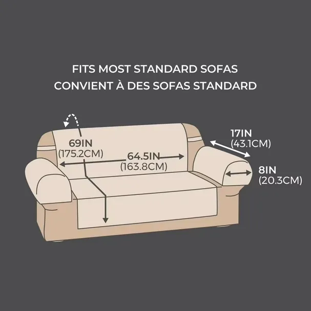 NEW Retails $40 SmartFit Plush 3-Piece Sofa Furniture Cover, Grey, With Arm Covers