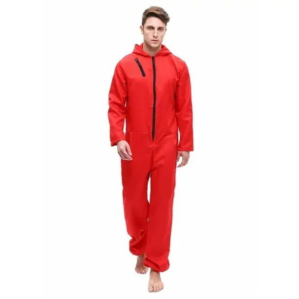 NEW Retails $95 Bank Robber Jumpsuit Men's Costume, Red, Sz L