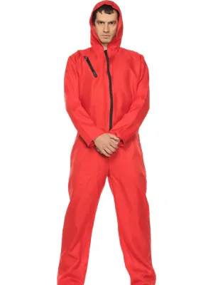NEW Retails $95 Bank Robber Jumpsuit Men's Costume, Red, Sz L