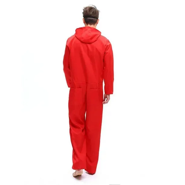 NEW Retails $95 Bank Robber Jumpsuit Men's Costume, Red, Sz L