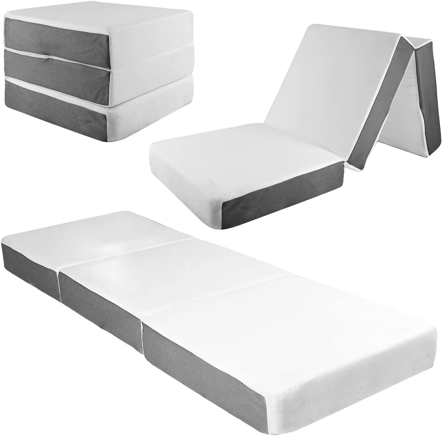 New SAMAY 6 Inch Tri Folding Mattress with Washable Cover - Includes Waterproof Mattress Liner! Retails $230 