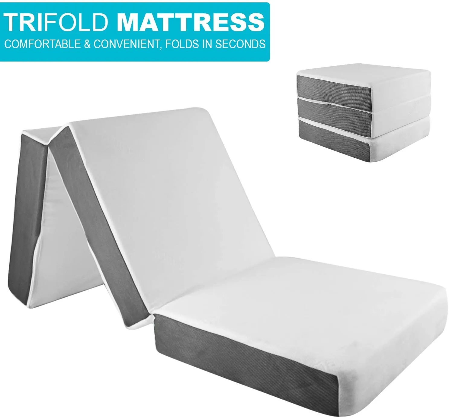 New SAMAY 6 Inch Tri Folding Mattress with Washable Cover - Includes Waterproof Mattress Liner! Retails $230 