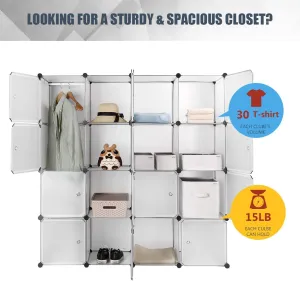 New Tamson SortWise 16 Cube Multi-Use DIY Plastic Portable Wardrobe Closet Organizer with Hanging Rod, Bookcase, Storage Cabinet, Wardrobe Closet, Space Saving & Sturdy Construction (Transparent)
