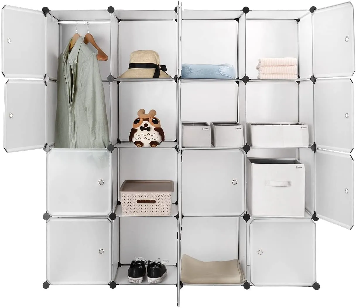 New Tamson SortWise 16 Cube Multi-Use DIY Plastic Portable Wardrobe Closet Organizer with Hanging Rod, Bookcase, Storage Cabinet, Wardrobe Closet, Space Saving & Sturdy Construction (Transparent)