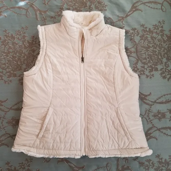 Nicole Miller Original Reversible Faux Fur and Quilted Vest Ivory White Size XL