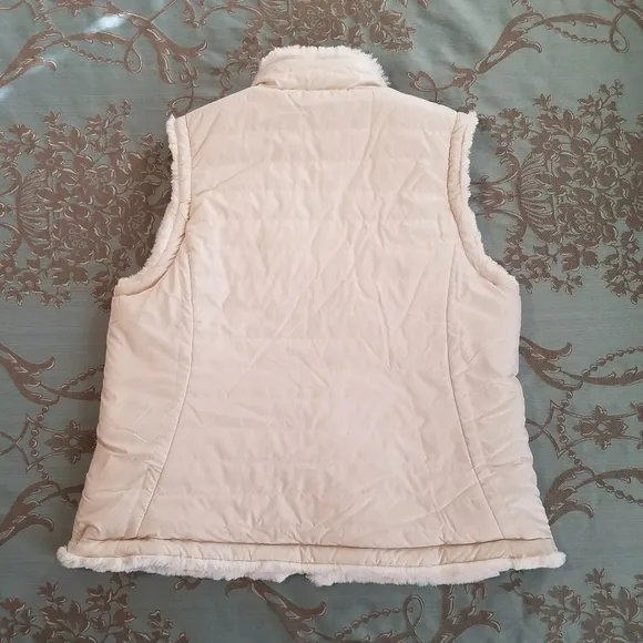 Nicole Miller Original Reversible Faux Fur and Quilted Vest Ivory White Size XL