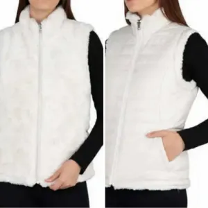 Nicole Miller Original Reversible Faux Fur and Quilted Vest Ivory White Size XL