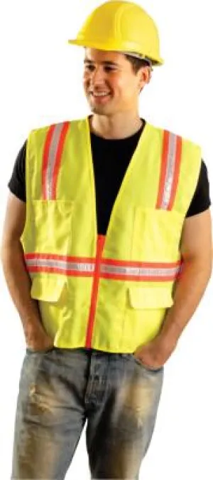 OccuNomix Non-ANSI Contractor Style Solid Vests, X-L, Hi-Viz Orange; Yellow Contrast Trim, LUX-XTRANS-OXL