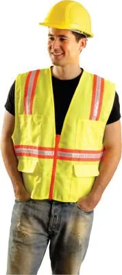 OccuNomix Non-ANSI Contractor Style Solid Vests, X-L, Hi-Viz Orange; Yellow Contrast Trim, LUX-XTRANS-OXL