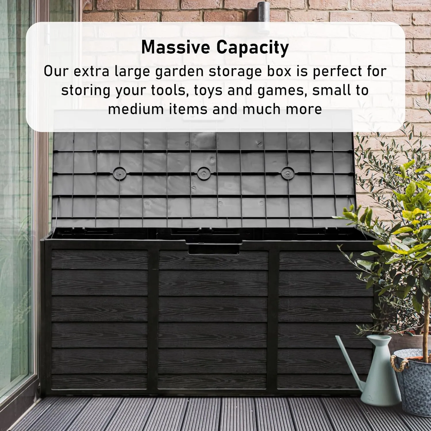Olsen & Smith 290L Capacity Outdoor Garden Plastic Storage Cushion Box Furniture - Lockable with Padlock Lock, Weather Resistant, Shed Chest