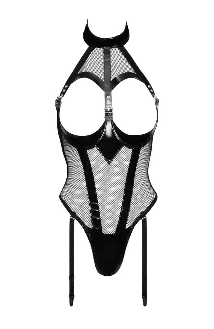 Open cup vinyl X fishnet bodysuit - Third Date