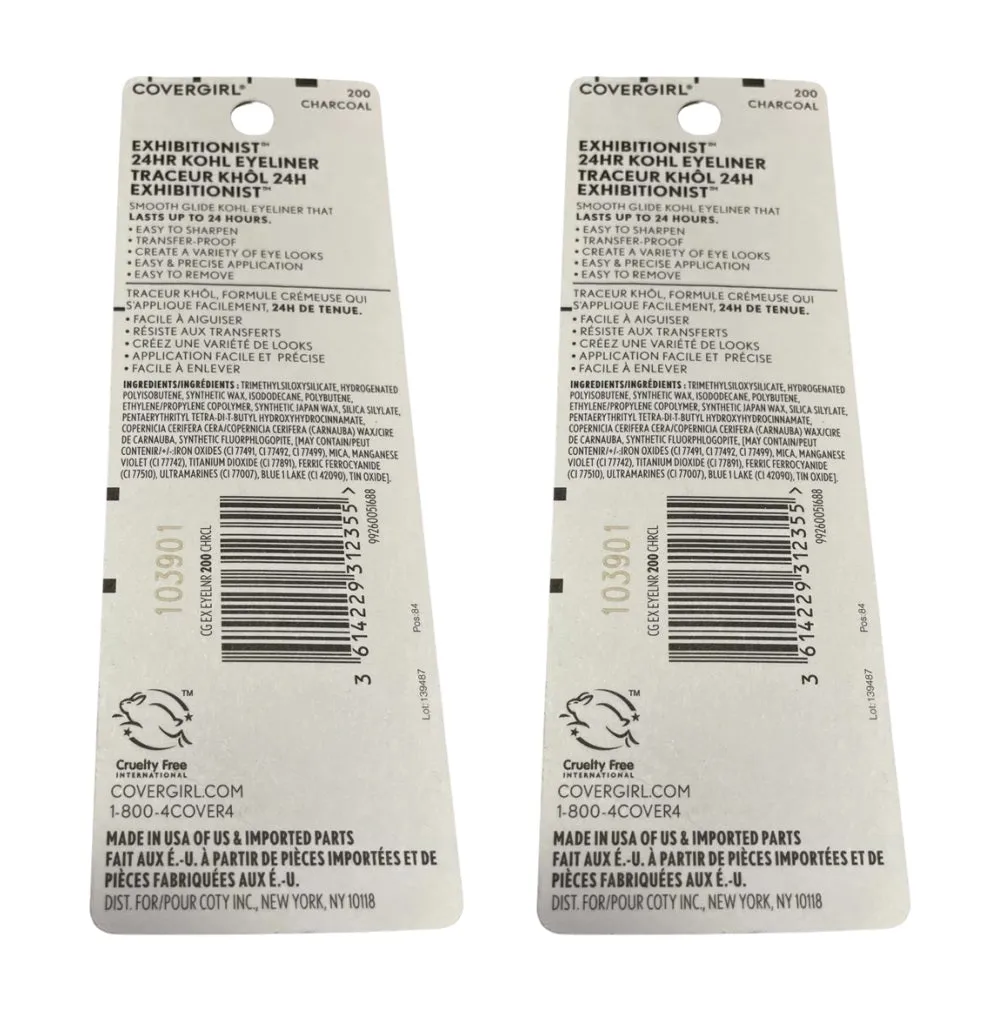 Pack of 2 CoverGirl Exhibitionist 24 Hr Kohl Eyeliner, Charcoal 200
