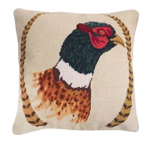 Pheasant and Feathers 18"x18" Needlepoint Pillow