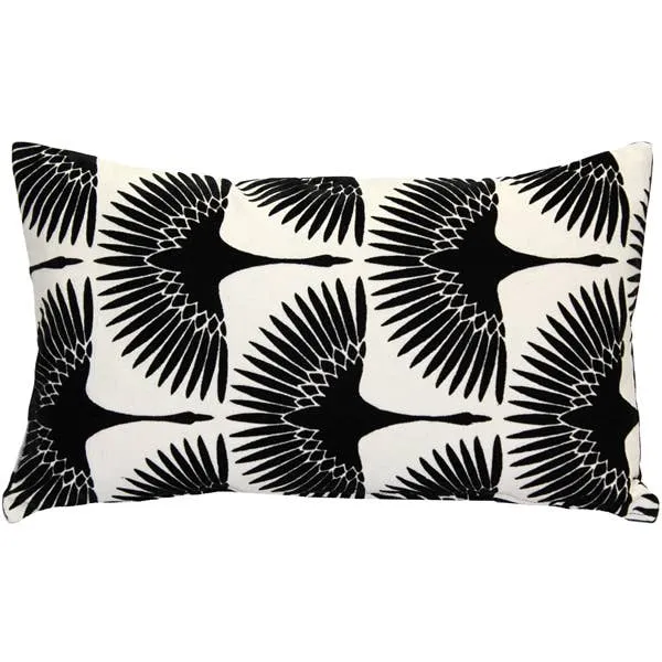Pillow Decor - 12" x 20" Winter Flock Black and White Throw Pillow