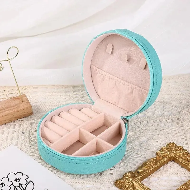 Portable Round Jewelry Box Necklaces Earrings Rings Jewelry Organizer Display Travel Jewelry Case Boxes Pu Leather Storage Box