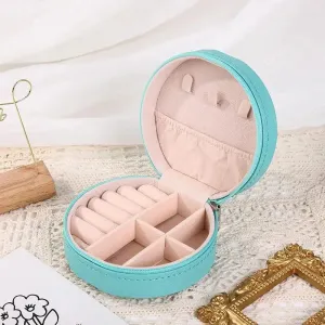 Portable Round Jewelry Box Necklaces Earrings Rings Jewelry Organizer Display Travel Jewelry Case Boxes Pu Leather Storage Box